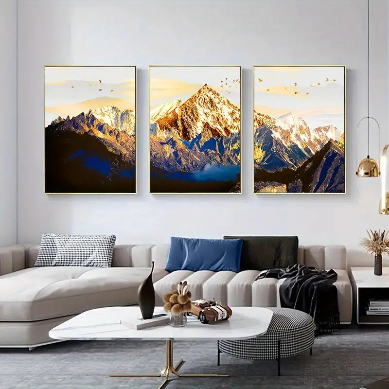 3pcs Golden Snow Mountain Canvas Wall Art for Home Decor