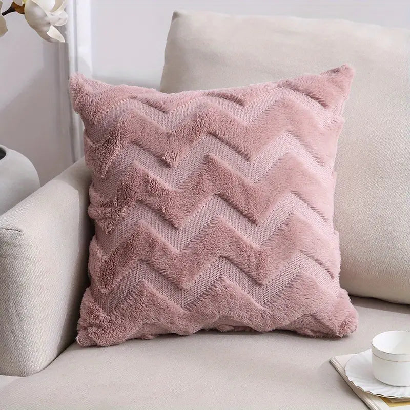 Plush Geometric Throw Pillow Cover