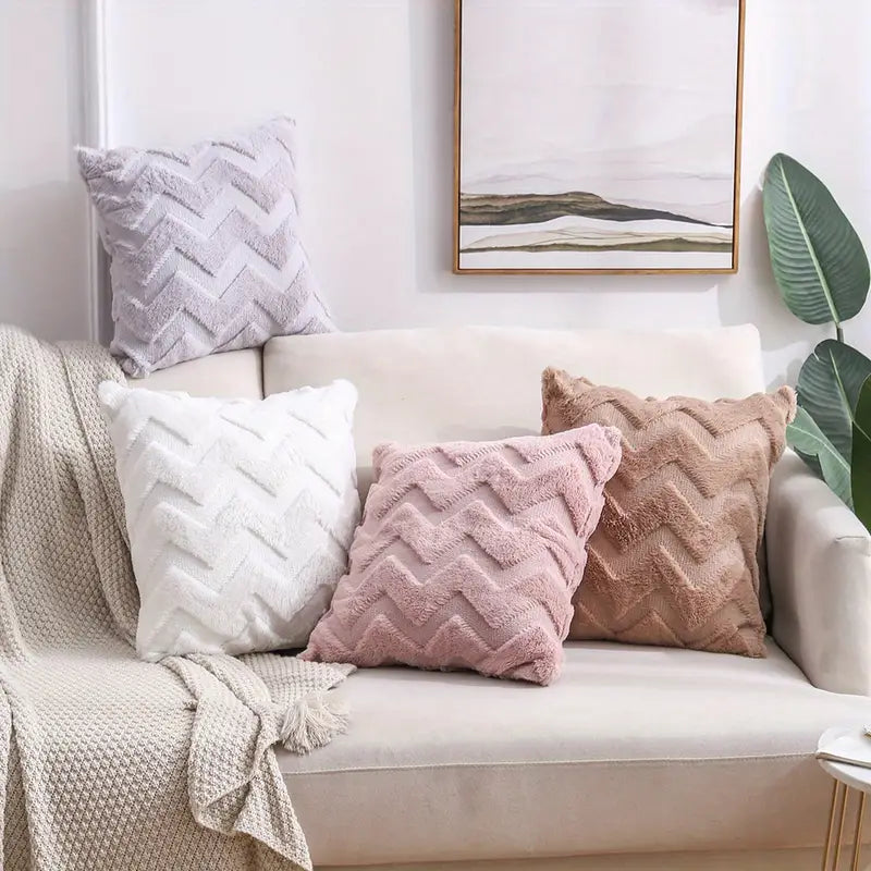 Plush Geometric Throw Pillow Cover