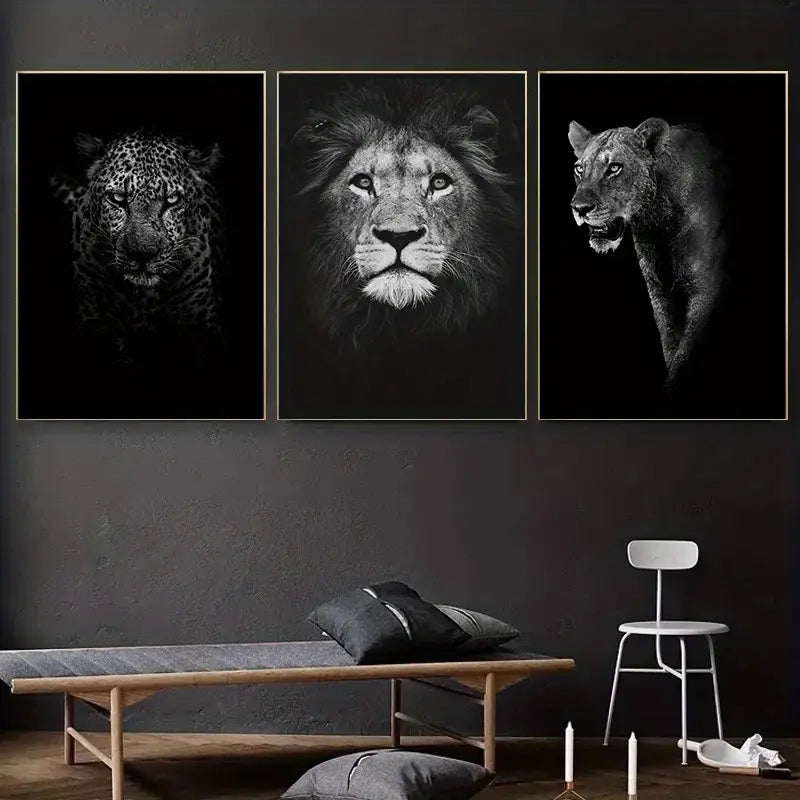 3pcs Animal Canvas Wall Art for Living Room Decor