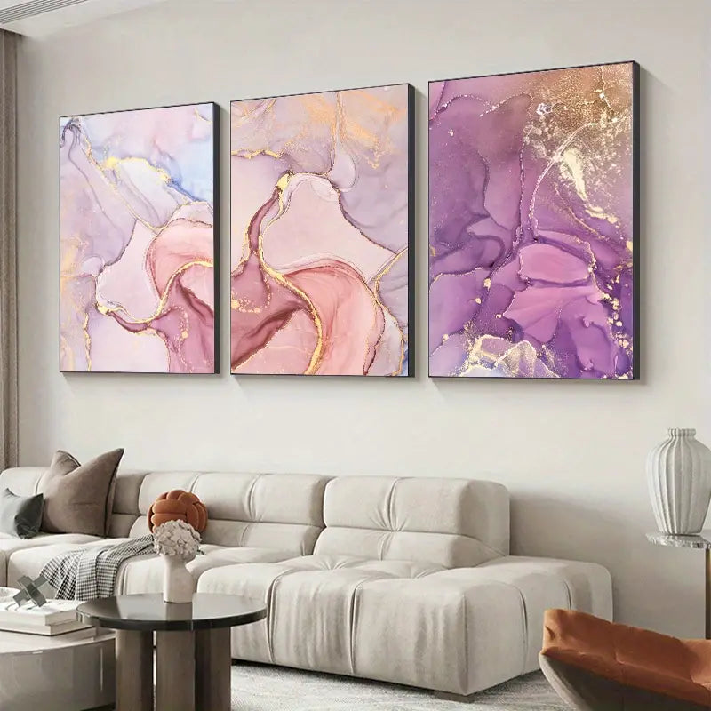 3pcs Pink Purple Golden Marble Liquid Art Wall Posters
