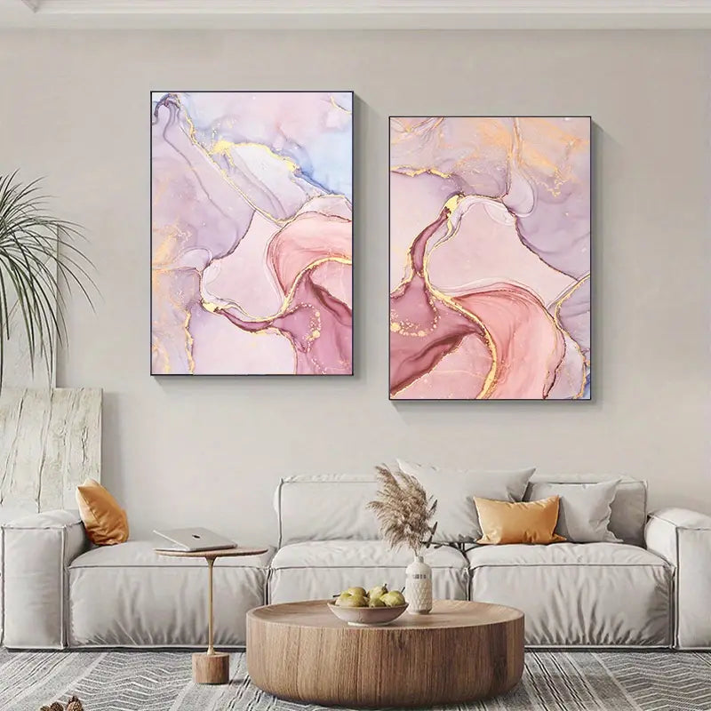 3pcs Pink Purple Golden Marble Liquid Art Wall Posters