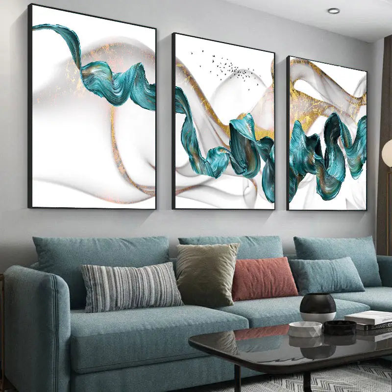 3pcs Abstract Blue Green Liquid Canvas Art Set
