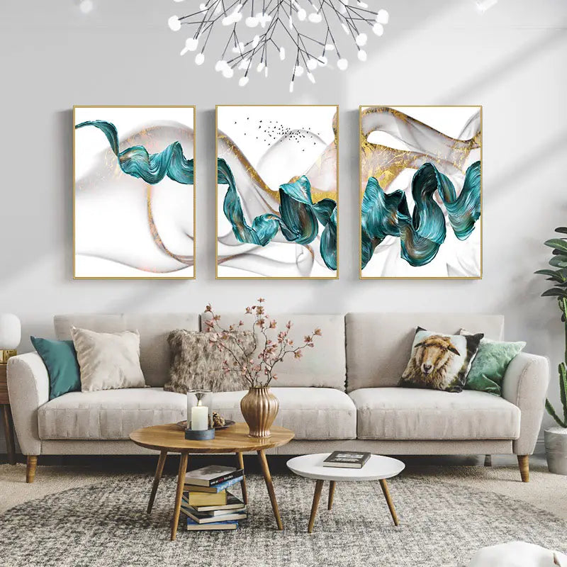 Azure Tide Abstract Triptych