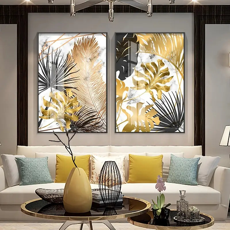 3pcs Frameless Nordic Golden Leaf Canvas Art Set