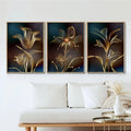 3pcs Set Abstract Black Golden Flower Canvas Art