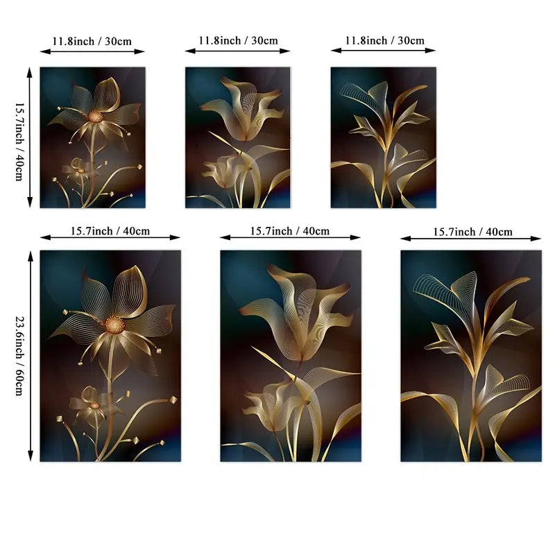 3pcs Set Abstract Black Golden Flower Canvas Art
