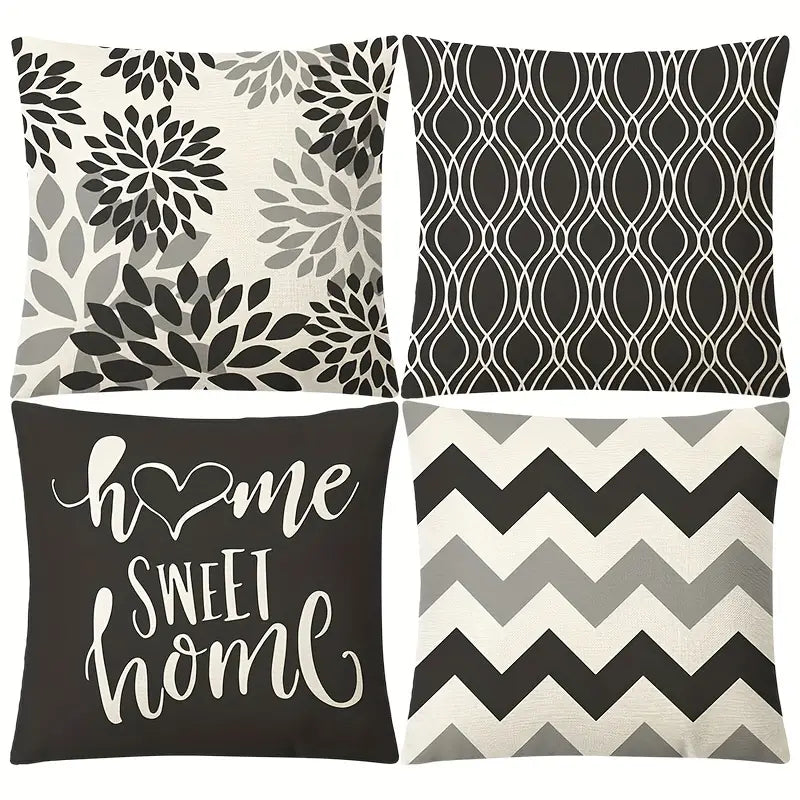 Linen Blend Geometric Cushion Cover