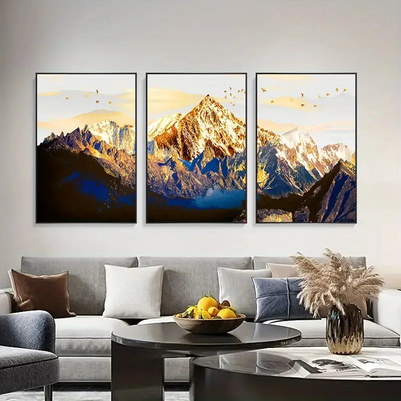 3pcs Golden Snow Mountain Canvas Wall Art for Home Decor