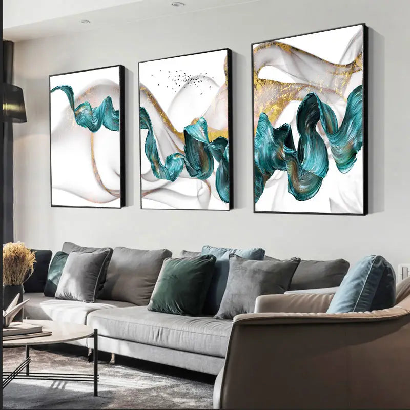 3pcs Abstract Blue Green Liquid Canvas Art Set