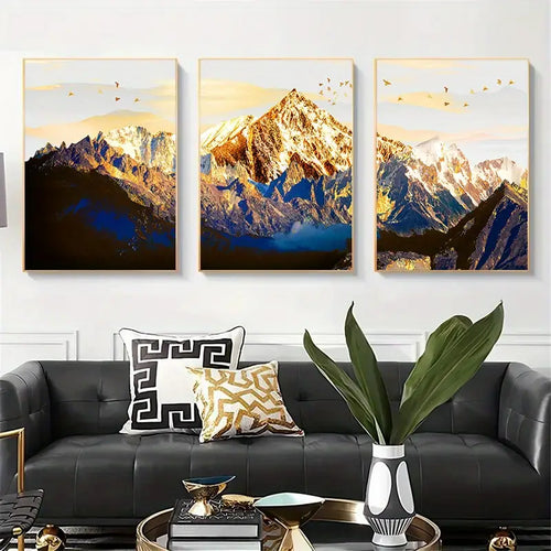 3pcs Golden Snow Mountain Canvas Wall Art for Home Decor